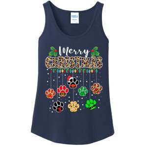 Merry Christmas Dog Paw Print Leopard Funny Xmas Light Gifts Ladies Essential Tank