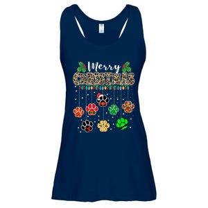 Merry Christmas Dog Paw Print Leopard Funny Xmas Light Gifts Ladies Essential Flowy Tank