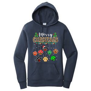 Merry Christmas Dog Paw Print Leopard Funny Xmas Light Gifts Women's Pullover Hoodie