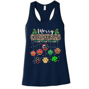 Merry Christmas Dog Paw Print Leopard Funny Xmas Light Gifts Women's Racerback Tank