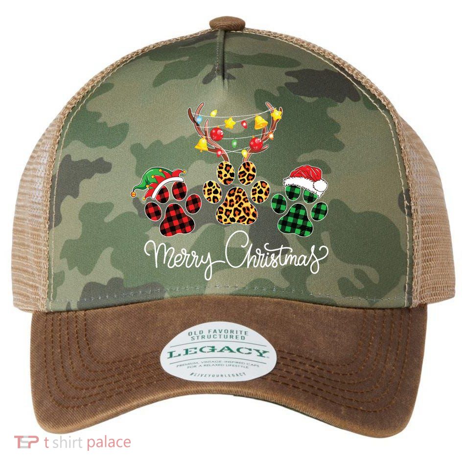 Merry Christmas Dog Paws Lights Buffalo Plaid Leopard Xmas Legacy Tie Dye Trucker Hat