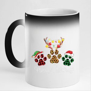 Merry Christmas Dog Paws Lights Buffalo Plaid Leopard Xmas 11oz Black Color Changing Mug