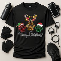 Merry Christmas Dog Paws Lights Buffalo Plaid Leopard Xmas Cooling Performance Crew T-Shirt