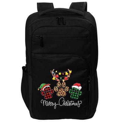 Merry Christmas Dog Paws Lights Buffalo Plaid Leopard Xmas Impact Tech Backpack