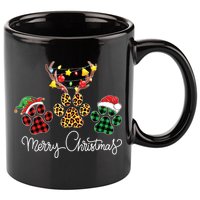 Merry Christmas Dog Paws Lights Buffalo Plaid Leopard Xmas 11oz C Handle Ceramic Mug