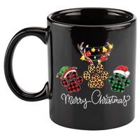 Merry Christmas Dog Paws Lights Buffalo Plaid Leopard Xmas 11oz C Handle Ceramic Mug