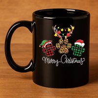 Merry Christmas Dog Paws Lights Buffalo Plaid Leopard Xmas 11oz C Handle Ceramic Mug