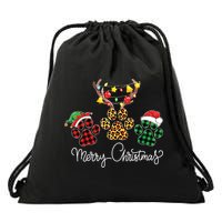 Merry Christmas Dog Paws Lights Buffalo Plaid Leopard Xmas Drawstring Bag