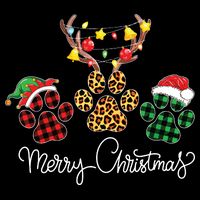 Merry Christmas Dog Paws Lights Buffalo Plaid Leopard Xmas Drawstring Bag