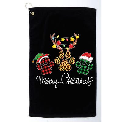 Merry Christmas Dog Paws Lights Buffalo Plaid Leopard Xmas Golf Towel