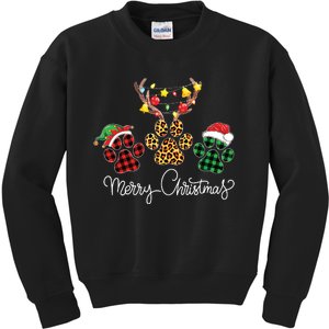 Merry Christmas Dog Paws Lights Buffalo Plaid Leopard Xmas Kids Sweatshirt