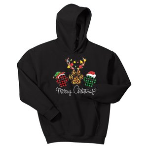 Merry Christmas Dog Paws Lights Buffalo Plaid Leopard Xmas Kids Hoodie