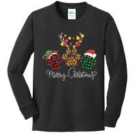 Merry Christmas Dog Paws Lights Buffalo Plaid Leopard Xmas Kids Long Sleeve Shirt