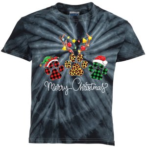 Merry Christmas Dog Paws Lights Buffalo Plaid Leopard Xmas Kids Tie-Dye T-Shirt