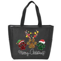 Merry Christmas Dog Paws Lights Buffalo Plaid Leopard Xmas Zip Tote Bag