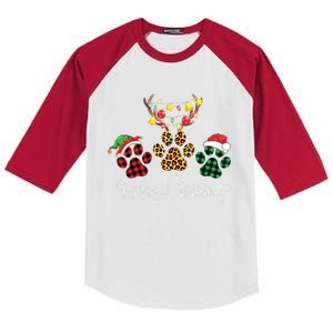 Merry Christmas Dog Paws Lights Buffalo Plaid Leopard Xmas Kids Colorblock Raglan Jersey