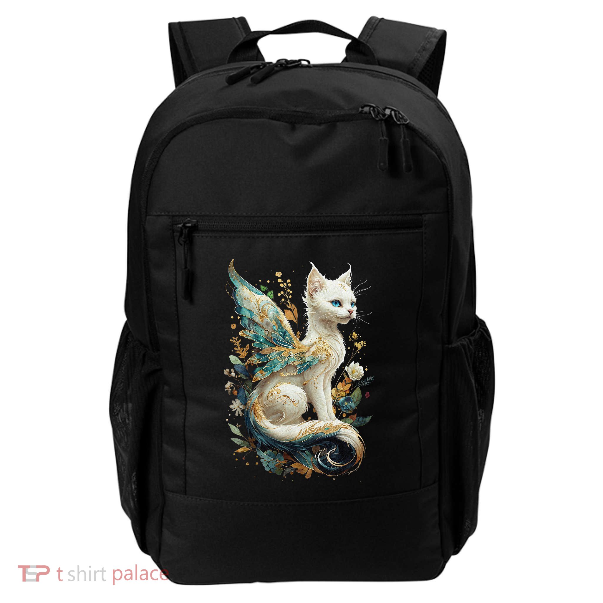 Majestic Cat Dragon Fairy White And Teal With Gold Accents Daily Commute Backpack