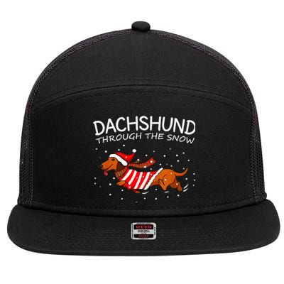 Merry Christmas Dachshund Dog Through The Snow 7 Panel Mesh Trucker Snapback Hat