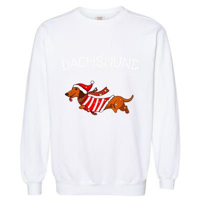 Merry Christmas Dachshund Dog Through The Snow Garment-Dyed Sweatshirt