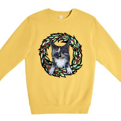 Maine Coon Dilute Calico Cat Christmas Funny Gift Premium Crewneck Sweatshirt