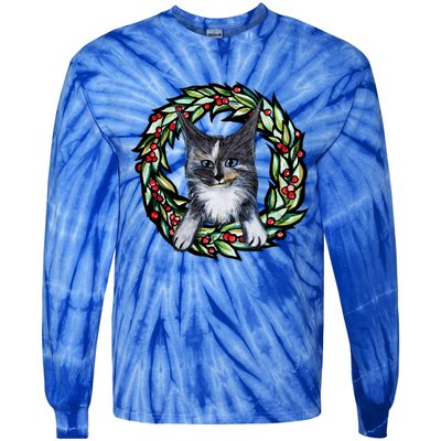 Maine Coon Dilute Calico Cat Christmas Funny Gift Tie-Dye Long Sleeve Shirt