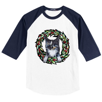 Maine Coon Dilute Calico Cat Christmas Funny Gift Baseball Sleeve Shirt