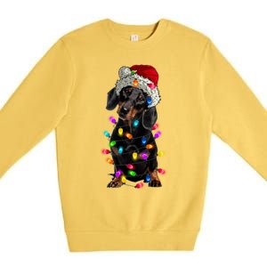 Merry Christmas Dachshund Santa Hat Lights Xmas Dog Lovers Gift Premium Crewneck Sweatshirt