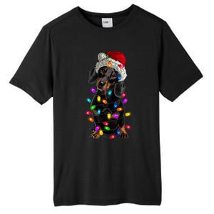 Merry Christmas Dachshund Santa Hat Lights Xmas Dog Lovers Gift Tall Fusion ChromaSoft Performance T-Shirt