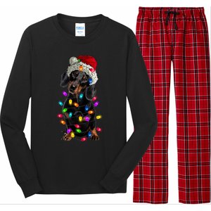 Merry Christmas Dachshund Santa Hat Lights Xmas Dog Lovers Gift Long Sleeve Pajama Set