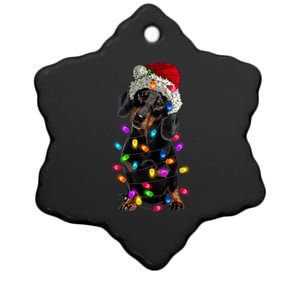 Merry Christmas Dachshund Santa Hat Lights Xmas Dog Lovers Gift Ceramic Star Ornament