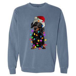 Merry Christmas Dachshund Santa Hat Lights Xmas Dog Lovers Gift Garment-Dyed Sweatshirt