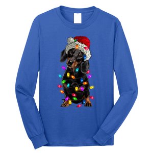 Merry Christmas Dachshund Santa Hat Lights Xmas Dog Lovers Gift Long Sleeve Shirt