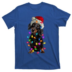 Merry Christmas Dachshund Santa Hat Lights Xmas Dog Lovers Gift T-Shirt