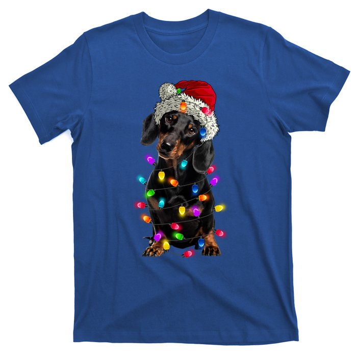 Merry Christmas Dachshund Santa Hat Lights Xmas Dog Lovers Gift T-Shirt