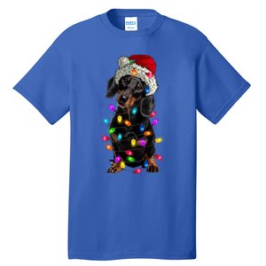 Merry Christmas Dachshund Santa Hat Lights Xmas Dog Lovers Gift Tall T-Shirt