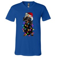 Merry Christmas Dachshund Santa Hat Lights Xmas Dog Lovers Gift V-Neck T-Shirt