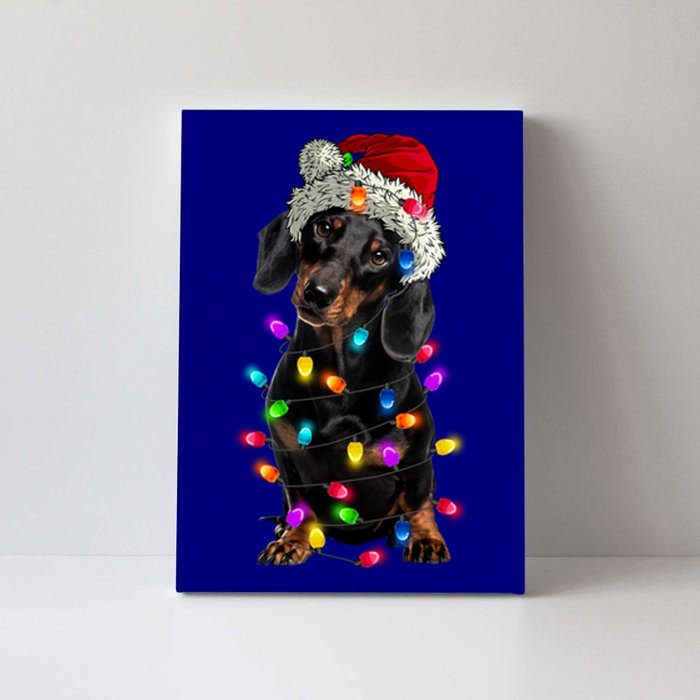 Merry Christmas Dachshund Santa Hat Lights Xmas Dog Lovers Gift Canvas