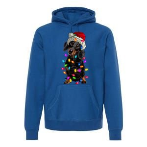 Merry Christmas Dachshund Santa Hat Lights Xmas Dog Lovers Gift Premium Hoodie