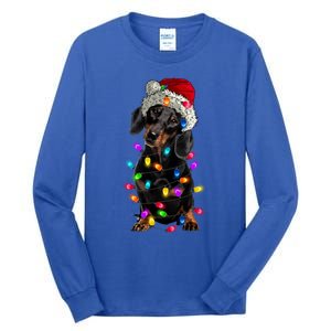 Merry Christmas Dachshund Santa Hat Lights Xmas Dog Lovers Gift Tall Long Sleeve T-Shirt