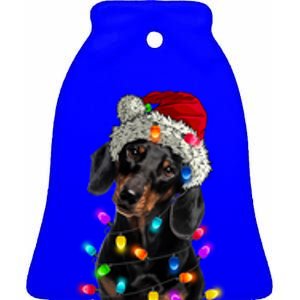 Merry Christmas Dachshund Santa Hat Lights Xmas Dog Lovers Gift Ceramic Bell Ornament