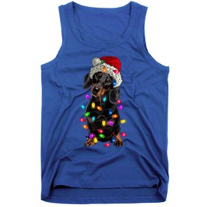 Merry Christmas Dachshund Santa Hat Lights Xmas Dog Lovers Gift Tank Top