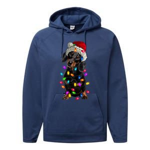 Merry Christmas Dachshund Santa Hat Lights Xmas Dog Lovers Gift Performance Fleece Hoodie