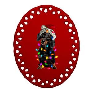 Merry Christmas Dachshund Santa Hat Lights Xmas Dog Lovers Gift Ceramic Oval Ornament