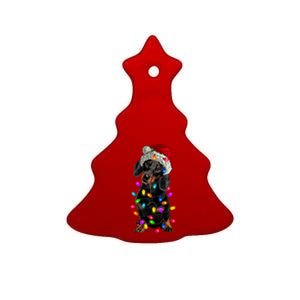 Merry Christmas Dachshund Santa Hat Lights Xmas Dog Lovers Gift Ceramic Tree Ornament