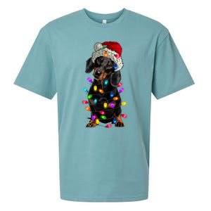 Merry Christmas Dachshund Santa Hat Lights Xmas Dog Lovers Gift Sueded Cloud Jersey T-Shirt