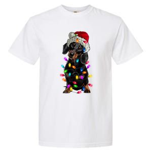 Merry Christmas Dachshund Santa Hat Lights Xmas Dog Lovers Gift Garment-Dyed Heavyweight T-Shirt