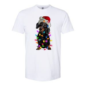 Merry Christmas Dachshund Santa Hat Lights Xmas Dog Lovers Gift Softstyle CVC T-Shirt