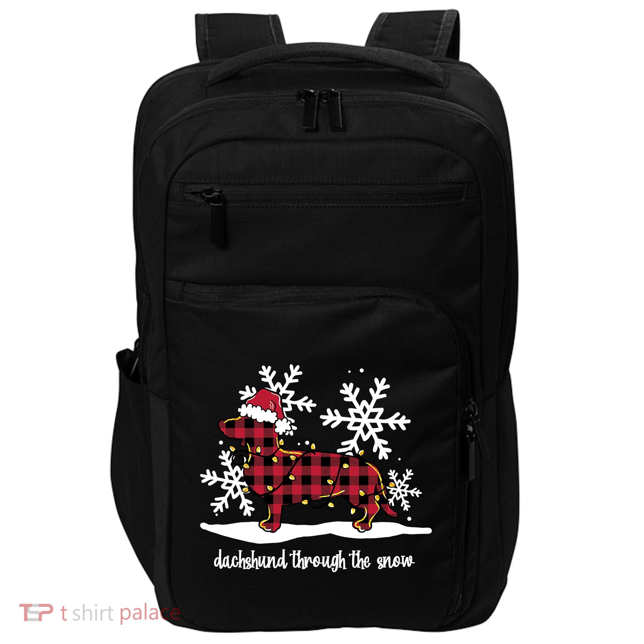 Merry Christmas Dachshund Dog Through The Snow Impact Tech Backpack