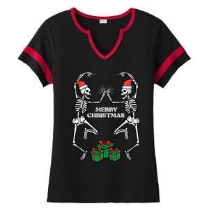 Merry Christmas Dancing Skeletons Funny Xmas Great Gift Ladies Halftime Notch Neck Tee