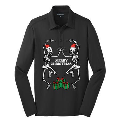 Merry Christmas Dancing Skeletons Funny Xmas Great Gift Silk Touch Performance Long Sleeve Polo